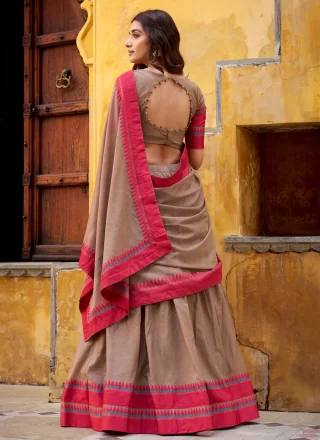 Brown Chanderi Lehenga Choli with Thread Work