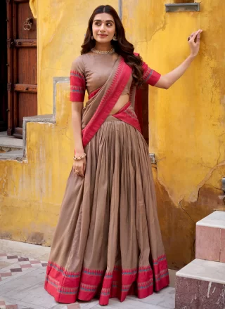 Brown Chanderi Lehenga Choli with Thread Work