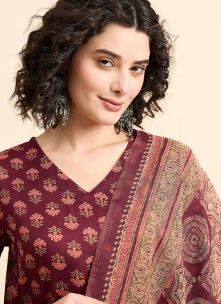 Brown Chanderi Print Work Salwar Suit