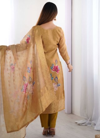 Brown Chanderi Silk Salwar Suit with Digital Print and Jacquard Work