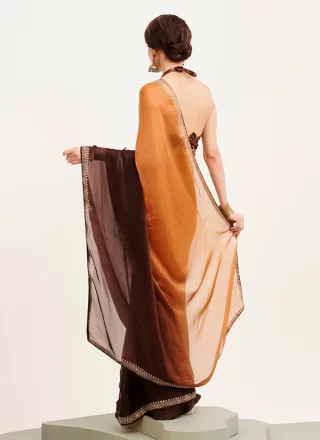 Brown Chiffon Beads and Stone Work Classic Sari for Ceremonial