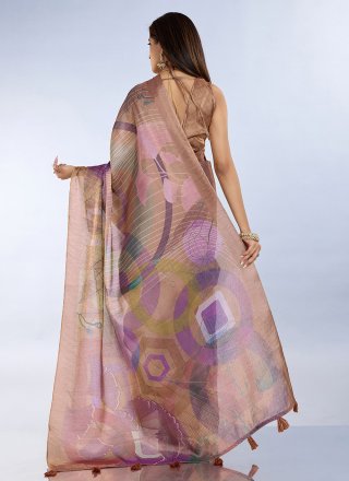 Brown Cotton Contemporary Sari with Digital Print Work