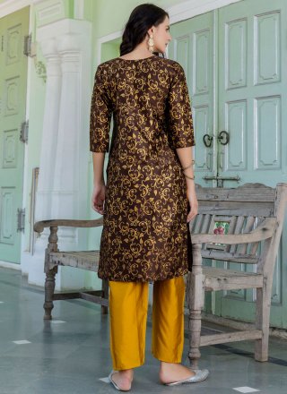 Brown Cotton Pant Style Suit with Jacquard and Zari Work for Women
