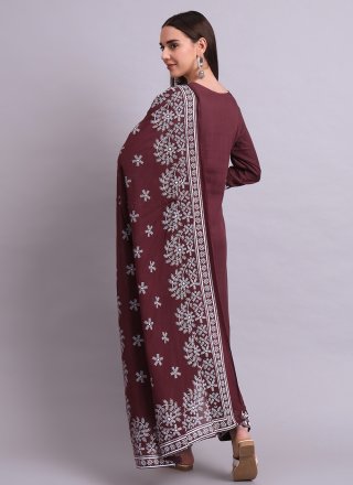 Brown Cotton Salwar Suit with Embroidered Work for Ceremonial