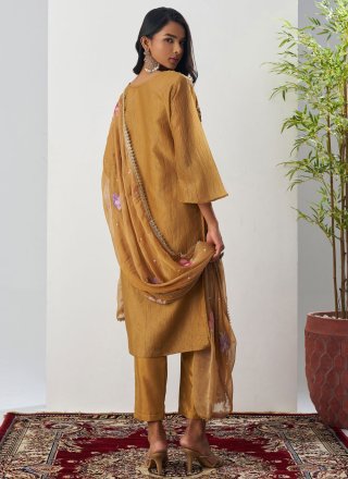 Brown Crush Embroidered and Fancy Work Readymade Salwar Suit for Ceremonial