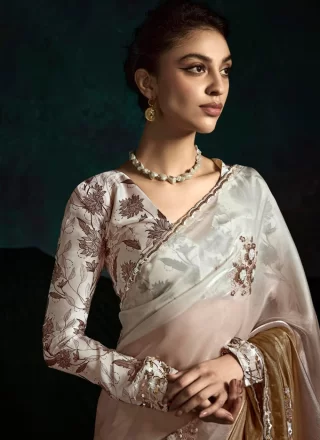 Brown Fancy Fabric Designer Saree