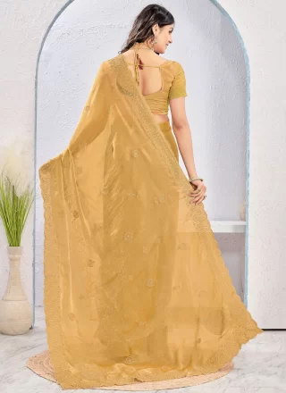 Brown Fandy Embroidered and Zari Work Classic Saree