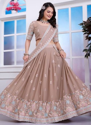 Brown Faux Georgette Embroidered Work Lehenga Choli