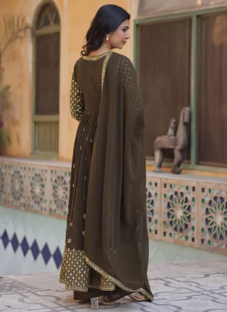 Brown Faux Georgette Readymade Salwar Suit