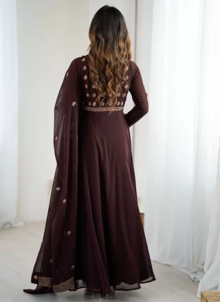 Brown Georgette  Designer Gown with Embroidered Work