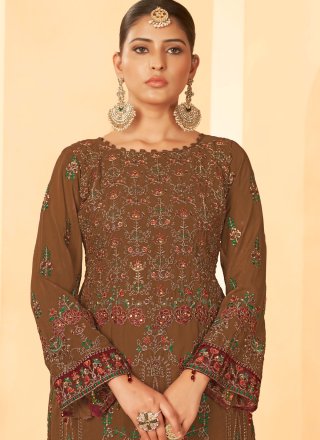 Brown Georgette Embroidered, Stone and Zari Work Salwar Suit