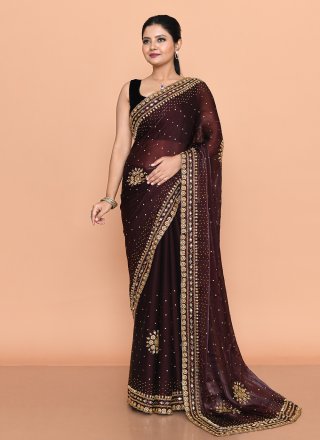 Brown JIMMY CHU Hand Work Trendy Saree