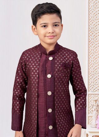 Brown Machine Embroidery Work Banarasi Silk Indo Western
