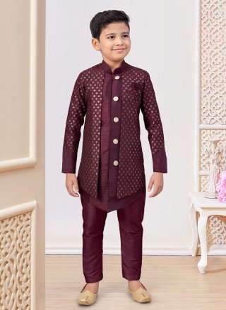 Brown Machine Embroidery Work Banarasi Silk Indo Western