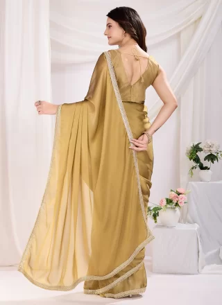 Brown Patch Border and Lace Work Silk Contemporary Saree