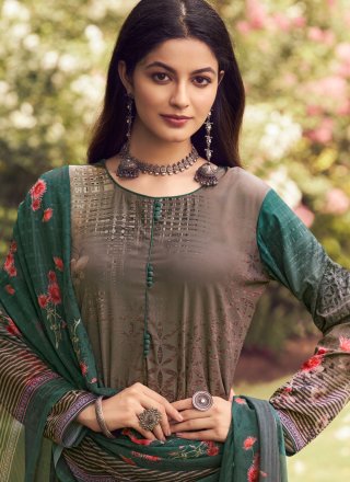 Brown Pure Crepe Print Work Salwar Suit for Ceremonial