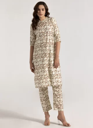 Brown Rayon Print Work Designer Kurti for Casual