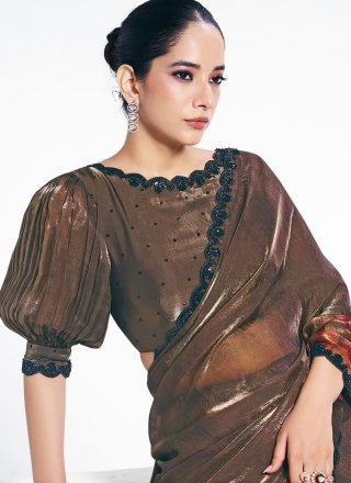 Brown Satin Silk Designer Sari