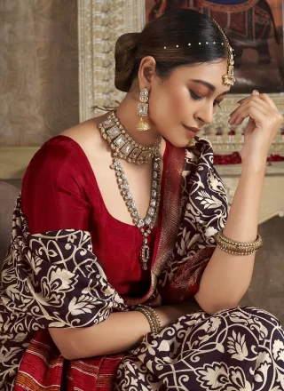 Brown Silk Designer Sari with Weaving Work