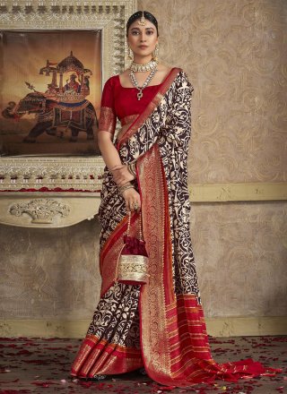 Brown Silk Designer Sari with Weaving Work