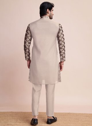Brown Silk Embroidered, Sequins and Thread Work Kurta Mens Wear for Festival