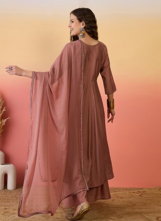 Brown Silk Embroidered Work Palazzo Salwar Suit for Ceremonial