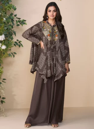 Brown Silk Palazzo Salwar Suit with Embroidered Work for Women