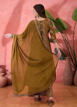 Brown Silk Salwar Suit with Embroidered and Print Work for Ceremonial