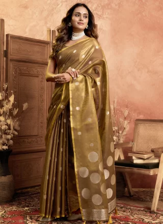 Brown Silk Traditional Saree with Weaving Work for Ceremonial
