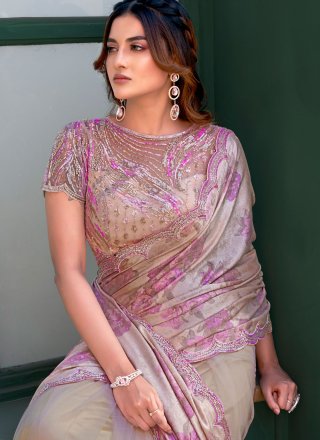 Brown Velvet Beads and Sequins Work Contemporary Saree