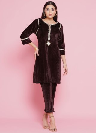 Brown Velvet Designer Kurti