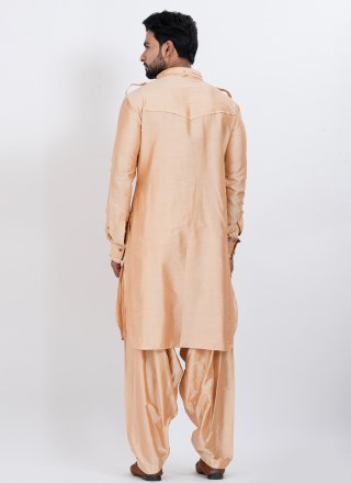 Brown Viscose Kurta Pyjama In Plain