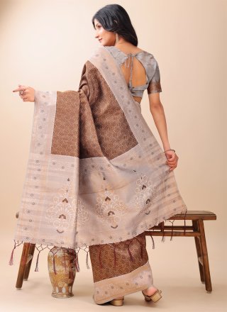 Brown Weaving Work Silk Classic Sari
