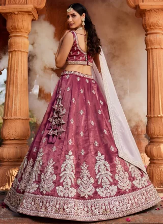 Burgundy Beads, Embroidered, Sequins, Stone and Zari Work Tissue Lehenga Choli