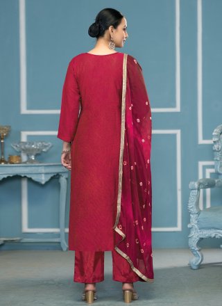 Burgundy Cotton Print Work Salwar Suit for Casual
