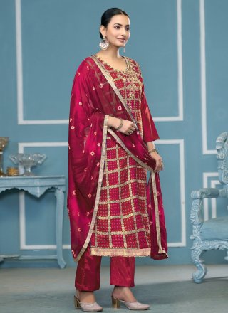 Burgundy Cotton Print Work Salwar Suit for Casual