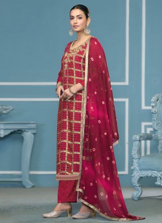 Burgundy Cotton Print Work Salwar Suit for Casual