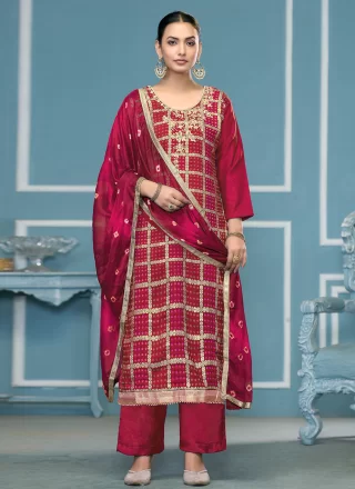 Burgundy Cotton Print Work Salwar Suit for Casual
