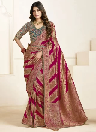 Burgundy Fancy, Weaving and Zari Work Silk Contemporary Sari