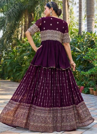 Burgundy Georgette Embroidered Work Readymade Lehenga Choli for Engagement
