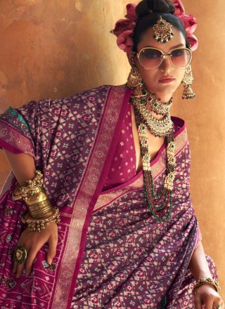 Burgundy Patola Print Work Silk Trendy Saree