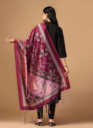 Burgundy Silk Dupatta with Digital Print Work for Women
