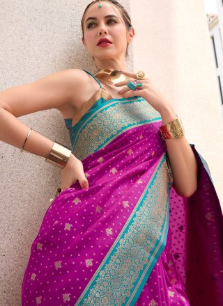 Burgundy Silk Weaving Work Classic Saree
