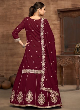 Burgundy Vichitra Silk Readymade Lehenga Choli