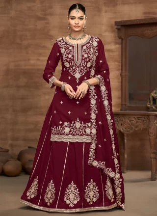 Burgundy Vichitra Silk Readymade Lehenga Choli