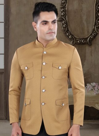 Buttons and Plain Work Viscose Jodhpuri Suit In Beige for Ceremonial