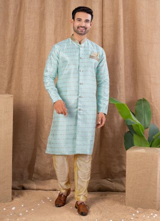 Buttons Work Jacquard Indo Western In Firozi for Ceremonial