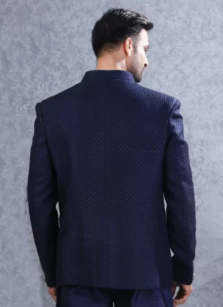 Buttons Work Lucknowi Jodhpuri Suit In Blue Color