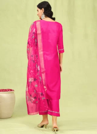 Capricious Magenta Silk Blend Salwar Suit with Embroidered and Zari Work