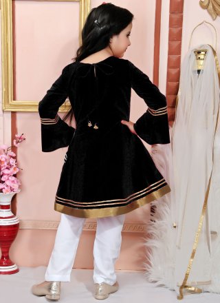 Captivating Black Cotton Silk Readymade Salwar Suit with Lace Work